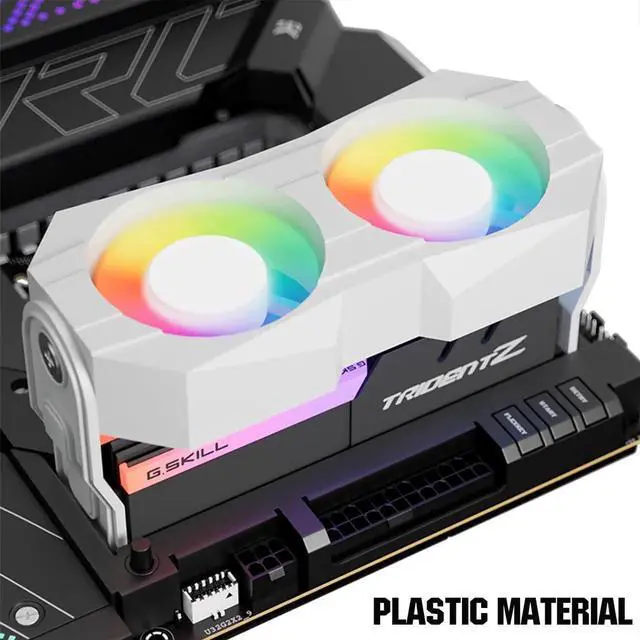 Alt view image 3 of 5 - White RAM Memory Heatsink Cooler with Dual Rotatable 60mm Fans, 4Pin PWM Speed Control & 5V 3PIN ARGB Lighting PC Memory Radiator Cooling Bracket for DDR4 DDR5 Desktop Memory Modules