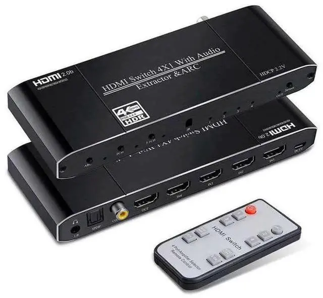 Alt view image 5 of 7 - Torpedo Nova 4x1 HDMI Switch with ARC Audio Extractor, HDMI 2.0 4K@60Hz HDR Video Switcher, HDCP 2.2 Certified, Triple Audio Output via Optical, Coaxial and 3.5mm Jack for Home Theater Game Consoles a