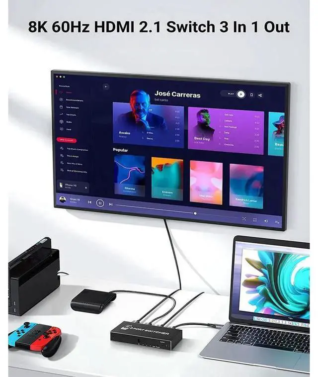 Alt view image 2 of 7 - eokCXOY 3X1 HDMI 2.1 Switcher Box, 48Gbps Ultra High Speed 8K@60Hz & 4K@120Hz Video Switch with IR Remote Control, HDCP Compliant Audio Passthrough Adapter Compatible with PS5 PS4 Xbox Fire TV Stick N