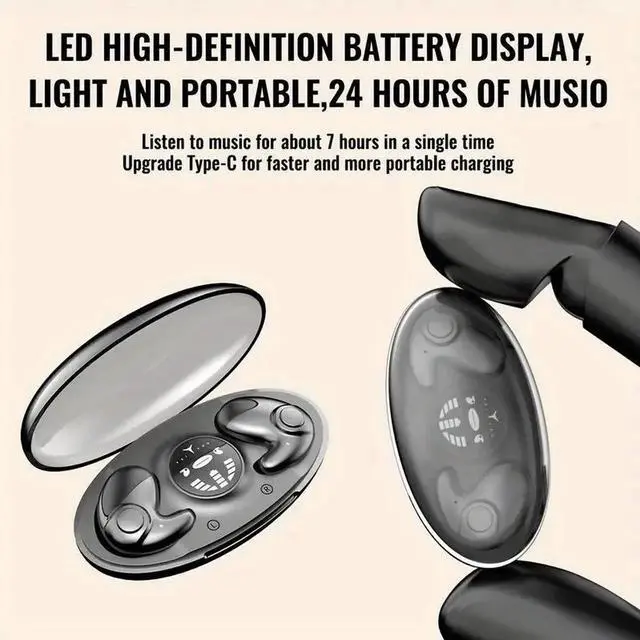 Alt view image 5 of 7 - MD538 Open-Ear Wireless Bone Conduction Sleep Headphones, Ultra Long Playback Battery, Dual Bilateral Stereo Sound Invisible Bluetooth Earbuds for Side Sleepers with LED Digital Charging Case