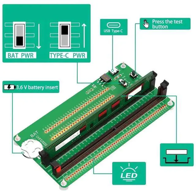 Alt view image 6 of 7 - DDR4 Desktop Memory Test Card with LED Indicators, Universal RAM Slot Tester for ASUS MSI Gigabyte ASRock DDR4 Motherboards, Diagnose Short Circuit Open Circuit Bad Contact for PC Hardware Repair