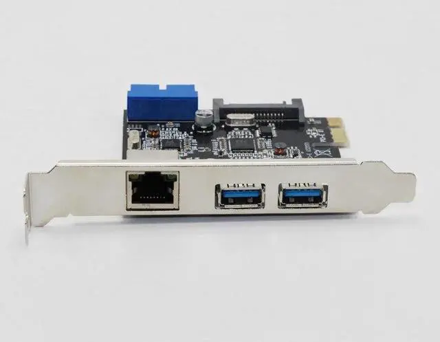Alt view image 2 of 6 - PCI-E to RJ45 Gigabit Ethernet Card with 3-Port USB 3.0 Hub, 10/100/1000 Mbps USB 3.0 Ethernet Network Adapter for Desktop PC Stable Wired Network Connection