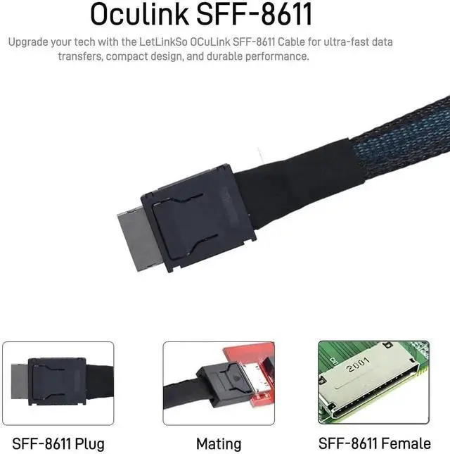 Alt view image 6 of 7 - PCIe 4.0 Oculink Extension Cable SFF-8611 4i Male to Male 100CM High Speed Transfer Cord for eGPU External Graphics Card, OneXGPU, Mini PC and High-Speed SSD Connection