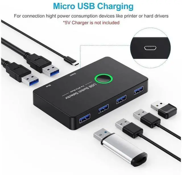 Alt view image 4 of 7 - 2 In 4 Out USB 3.0 Sharing Switch, Two Computers Share 4 USB Devices Selector Box for Mouse Keyboard Printer Scanner, Plug and Play USB KVM Switch Compatible with Windows Mac Linux System