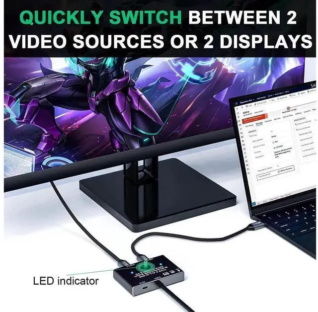Alt view image 6 of 7 - Bi-Directional USB-C KVM Switch 2 in 1 Out, 8K@60Hz 4K@120Hz Video Output, 10Gbps Data Transfer & 100W PD Charging Type-C Switcher for Two Laptops, Compatible with Thunderbolt Devices, Black