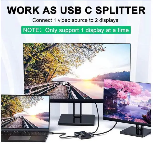 Alt view image 3 of 7 - Bi-Directional USB-C KVM Switch 2 in 1 Out, 8K@60Hz 4K@120Hz Video Output, 10Gbps Data Transfer & 100W PD Charging Type-C Switcher for Two Laptops, Compatible with Thunderbolt Devices, Black