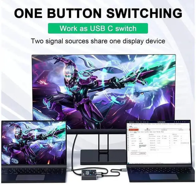 Alt view image 7 of 7 - Bi-Directional USB-C KVM Switch 2 in 1 Out, 8K@60Hz 4K@120Hz Video Output, 10Gbps Data Transfer & 100W PD Charging Type-C Switcher for Two Laptops, Compatible with Thunderbolt Devices, Black