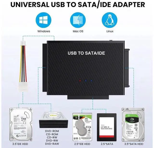 Alt view image 3 of 7 - USB 3.0 & USB C to SATA IDE Hard Drive Adapter Converter, External Disk Connector for 2.5 Inch 3.5 Inch HDD SSD and Optical Drives, Plug and Play SATA IDE to USB External Storage Reader
