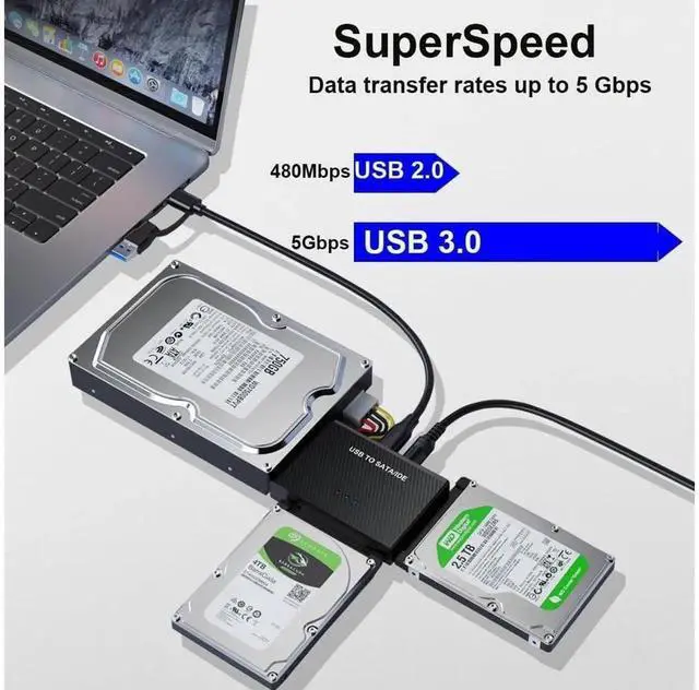 Alt view image 2 of 7 - USB 3.0 & USB C to SATA IDE Hard Drive Adapter Converter, External Disk Connector for 2.5 Inch 3.5 Inch HDD SSD and Optical Drives, Plug and Play SATA IDE to USB External Storage Reader