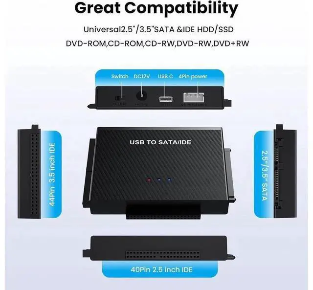 Alt view image 4 of 7 - USB 3.0 & USB C to SATA IDE Hard Drive Adapter Converter, External Disk Connector for 2.5 Inch 3.5 Inch HDD SSD and Optical Drives, Plug and Play SATA IDE to USB External Storage Reader