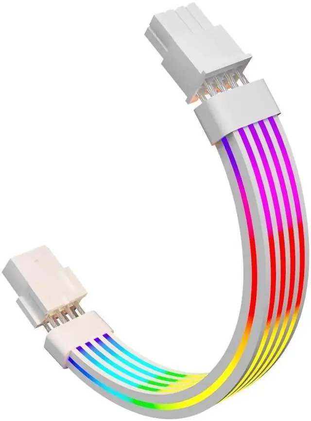 Main image of White 8 Pin GPU ARGB PSU Extension Cable, 5V 3Pin Addressable RGB Graphics Card Power Cord, Sync Motherboard Lighting for RTX 3060 4060 4070 RX 6600 RX580 PC Case Decoration