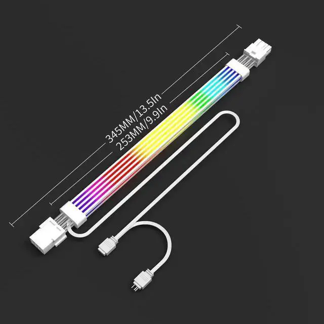 Alt view image 4 of 7 - White 8 Pin GPU ARGB PSU Extension Cable, 5V 3Pin Addressable RGB Graphics Card Power Cord, Sync Motherboard Lighting for RTX 3060 4060 4070 RX 6600 RX580 PC Case Decoration