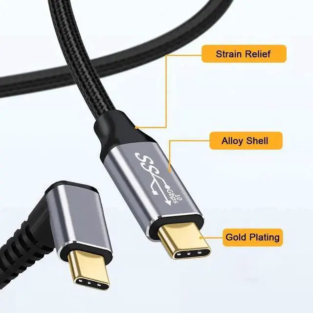 Alt view image 7 of 7 - 3M 90 Degree Up & Down Angled USB-C Male to Male Cable, USB 3.1 Gen2 10Gbps Data Transfer 100W PD Fast Charging Right Angle Cord for Laptops, Smartphones, Tablets and Portable Devices