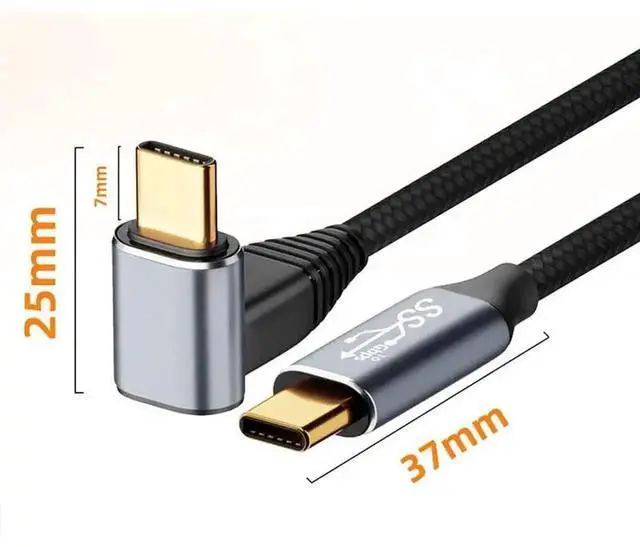 Alt view image 5 of 7 - 3M 90 Degree Up & Down Angled USB-C Male to Male Cable, USB 3.1 Gen2 10Gbps Data Transfer 100W PD Fast Charging Right Angle Cord for Laptops, Smartphones, Tablets and Portable Devices