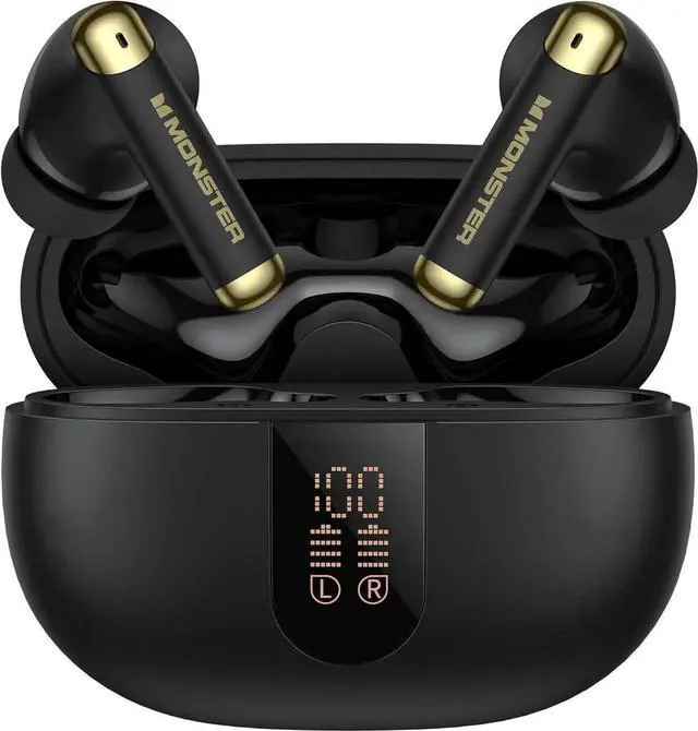 Main image of Monster N-Lite 211 True Wireless Bluetooth 6.0 Earbuds, ENC Noise Cancelling Mic Stereo Bass Headphones with LED Digital Power Display, IPX5 Waterproof In-Ear Earphones for Sports Workout Daily Calls