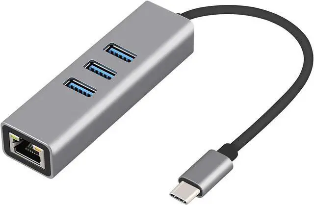 Main image of Aluminum USB-C Hub with Gigabit RJ45 Ethernet Port & 3 USB 3.0 Ports, Portable Type-C to 10/100/1000Mbps LAN Network Adapter Converter for Laptops and Type-C Devices