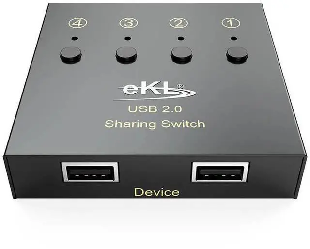 Alt view image 3 of 7 - 4 In 2 Out USB 2.0 Sharing Switch Selector Box with One-Click Button, 4 Computers Share 2 USB Peripherals Like Mouse Keyboard Printer Scanner, Comes with 4 Pcs USB A to B Connection Cables