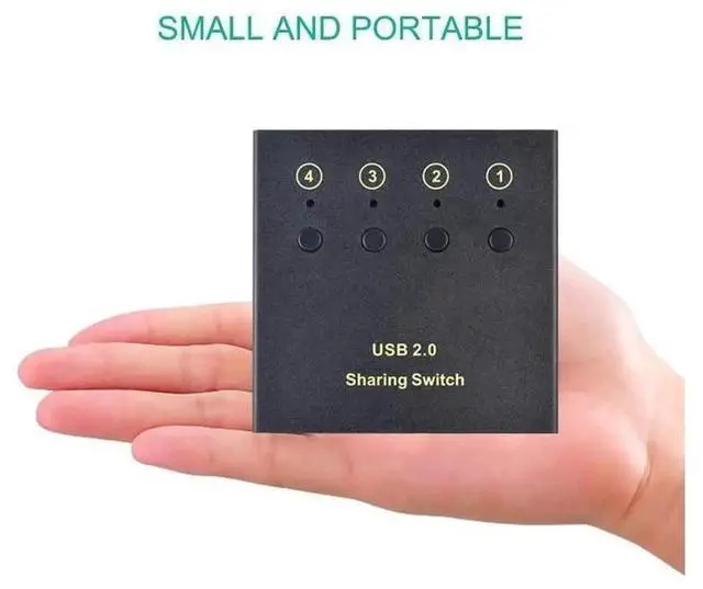 Alt view image 4 of 7 - 4 In 2 Out USB 2.0 Sharing Switch Selector Box with One-Click Button, 4 Computers Share 2 USB Peripherals Like Mouse Keyboard Printer Scanner, Comes with 4 Pcs USB A to B Connection Cables