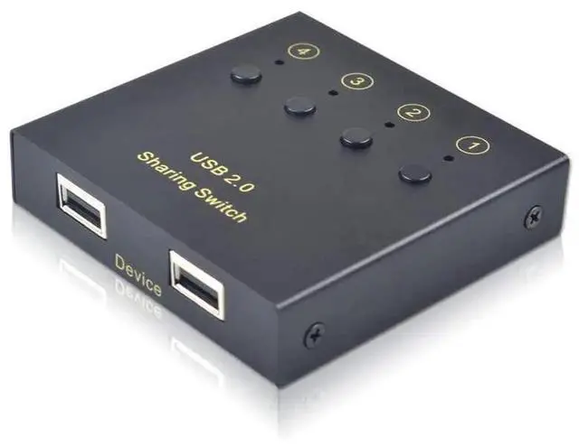 Alt view image 5 of 7 - 4 In 2 Out USB 2.0 Sharing Switch Selector Box with One-Click Button, 4 Computers Share 2 USB Peripherals Like Mouse Keyboard Printer Scanner, Comes with 4 Pcs USB A to B Connection Cables