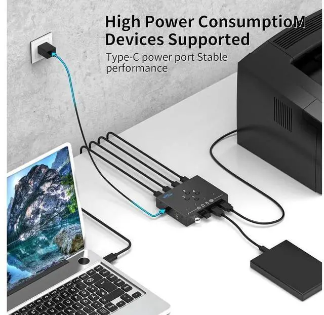 Alt view image 4 of 6 - 4 In 4 Out USB 3.0 Sharing Switch Box with 3.5mm Audio Jack, One Button Switcher Allows 4 PCs to Share 4 USB Devices for Mouse Keyboard Scanner Printer, Plug and Play for Desktop and Laptop