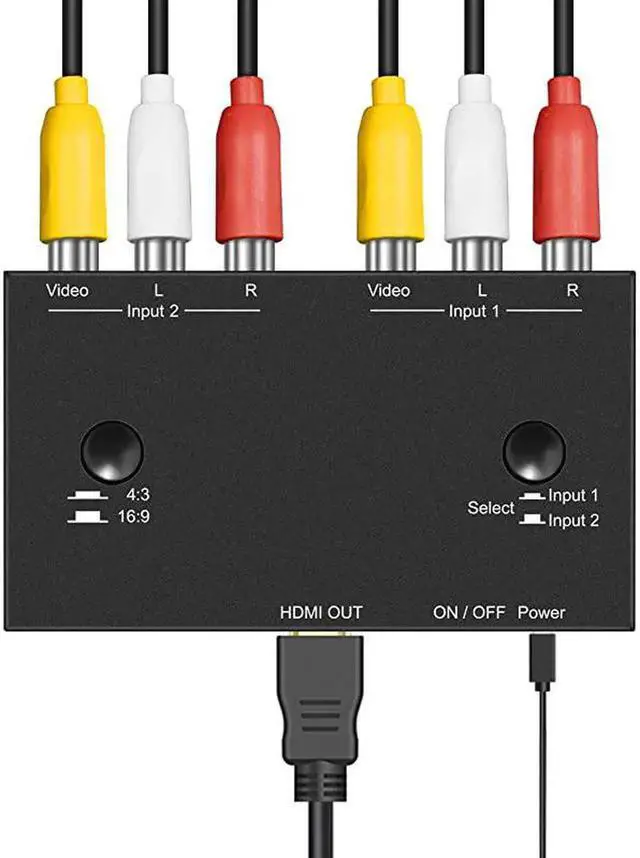 Alt view image 4 of 7 - Dual RCA AV to HDMI Composite Video Converter Adapter, Supports 4:3/16:9 Aspect Ratio Adjustment, Analog to Digital Signal Transformer for Wii N64 PS1 PS3 VHS VCR DVD Players and Old Game Consoles