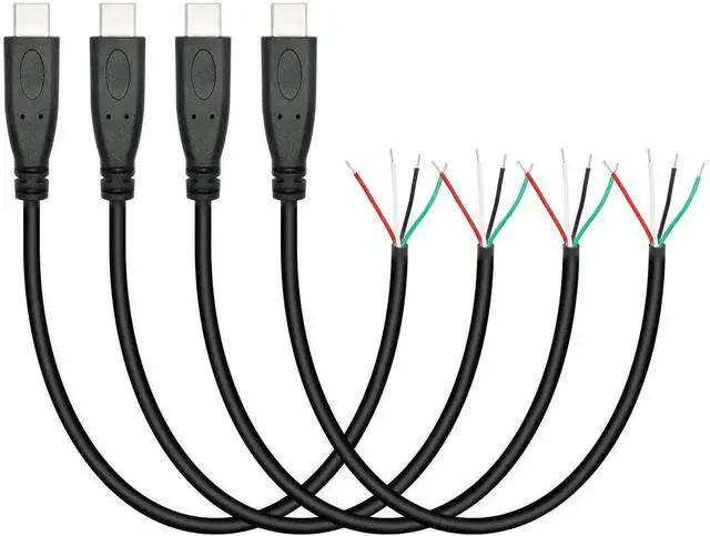 Main image of 4 Pack 11 Inch USB C Male to 4 Pin Bare Open End Pigtail Cables, 5V 2A Type-C 4 Core Stripped Wire for DIY Wiring, Equipment Modification, Power Supply Connection and Electronic Repair Replacement Pro