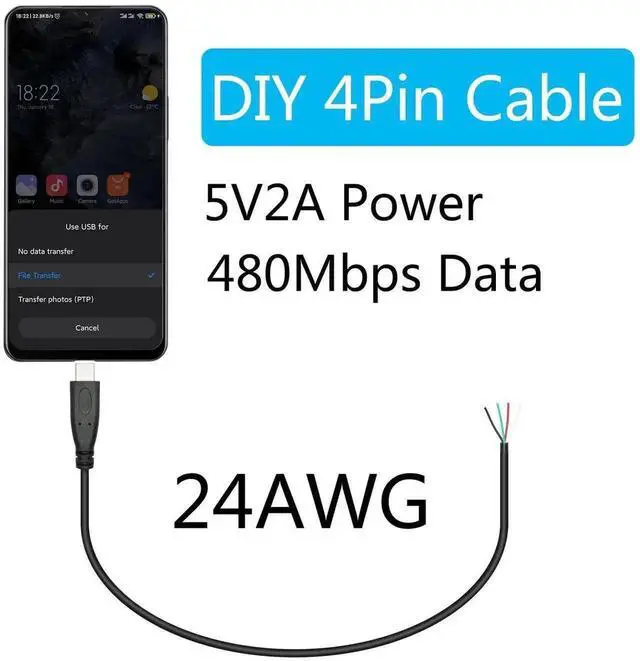Alt view image 2 of 6 - 4 Pack 11 Inch USB C Male to 4 Pin Bare Open End Pigtail Cables, 5V 2A Type-C 4 Core Stripped Wire for DIY Wiring, Equipment Modification, Power Supply Connection and Electronic Repair Replacement Pro