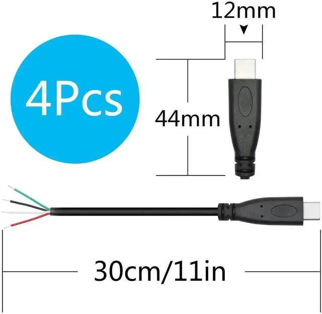 Alt view image 4 of 6 - 4 Pack 11 Inch USB C Male to 4 Pin Bare Open End Pigtail Cables, 5V 2A Type-C 4 Core Stripped Wire for DIY Wiring, Equipment Modification, Power Supply Connection and Electronic Repair Replacement Pro