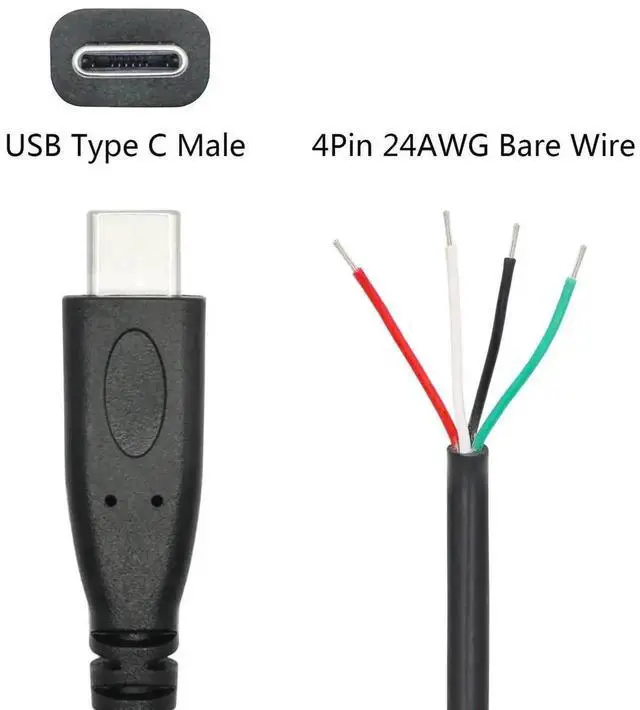 Alt view image 6 of 6 - 4 Pack 11 Inch USB C Male to 4 Pin Bare Open End Pigtail Cables, 5V 2A Type-C 4 Core Stripped Wire for DIY Wiring, Equipment Modification, Power Supply Connection and Electronic Repair Replacement Pro