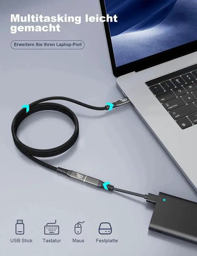 Alt view image 2 of 7 - 2M/6.6FT Thunderbolt 4 USB-C Male to Female Extension Cable, 40Gbps High Speed Data Transfer, Supports 8K Video Output & 240W PD Fast Charging, Compatible with Thunderbolt 3, USB4, SSD and eGPU Extern