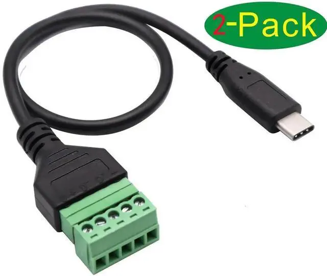 Alt view image 5 of 7 - 2 Pack 30CM USB 2.0 Type-C Male to 5 Pin Screw Terminal Block Cable, Shielded Pluggable Screw Down Terminal Connector with Bolt Locking, DIY Soldering-Free Wiring Adapter for Circuit Power and Data Co