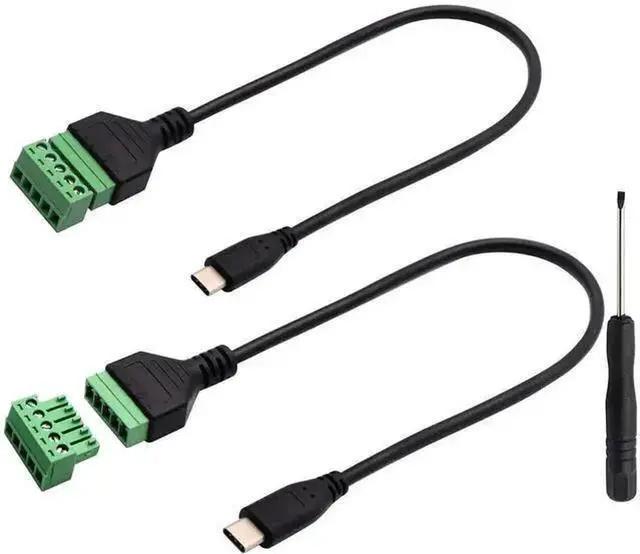 Alt view image 2 of 7 - 2 Pack 30CM USB 2.0 Type-C Male to 5 Pin Screw Terminal Block Cable, Shielded Pluggable Screw Down Terminal Connector with Bolt Locking, DIY Soldering-Free Wiring Adapter for Circuit Power and Data Co
