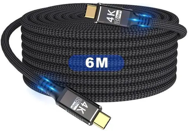 Main image of 20FT Long Nylon Braided USB C to USB C Cable, USB 3.1 Gen1 10Gbps Data Speed, Supports 4K@60Hz & 2K@120Hz Video Display, PD3.0 100W Fast Charging Cord Backward Compatible with Thunderbolt 3 Devices