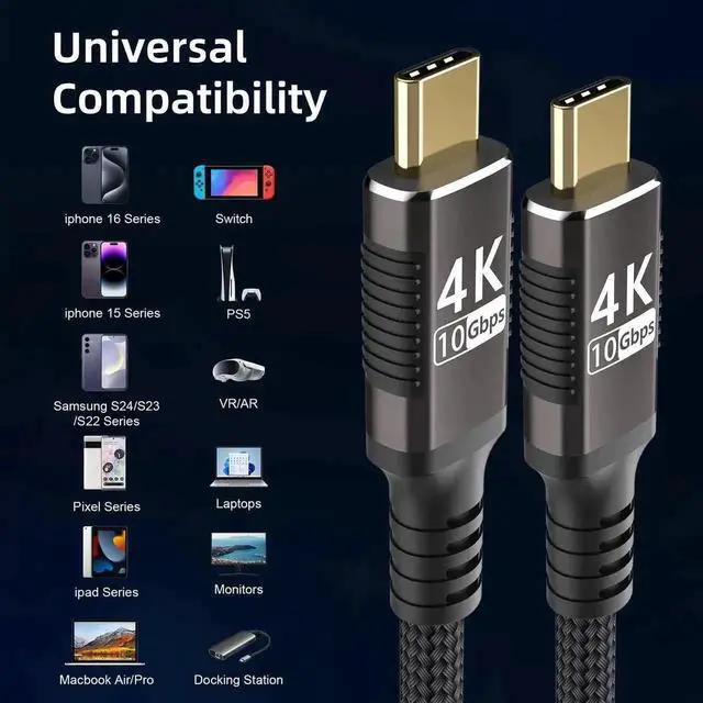 Alt view image 6 of 7 - 20FT Long Nylon Braided USB C to USB C Cable, USB 3.1 Gen1 10Gbps Data Speed, Supports 4K@60Hz & 2K@120Hz Video Display, PD3.0 100W Fast Charging Cord Backward Compatible with Thunderbolt 3 Devices