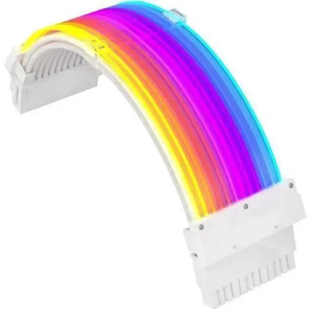 Main image of White A Style Connector 24Pin ARGB PSU Strimer Extension Cable Kit, 5V 3Pin Addressable RGB Synchronized Sleeved Power Supply Extension Cord for PC Case Modding