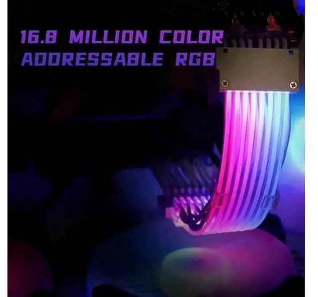 Alt view image 2 of 7 - White A Style Connector 24Pin ARGB PSU Strimer Extension Cable Kit, 5V 3Pin Addressable RGB Synchronized Sleeved Power Supply Extension Cord for PC Case Modding