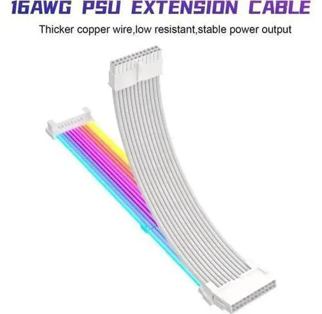 Alt view image 6 of 7 - White A Style Connector 24Pin ARGB PSU Strimer Extension Cable Kit, 5V 3Pin Addressable RGB Synchronized Sleeved Power Supply Extension Cord for PC Case Modding