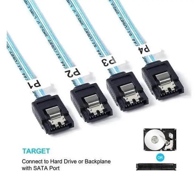 Alt view image 2 of 5 - 2 Pack 1 Meter SFF-8643 Mini SAS HD to 4 SATA Forward Breakout Cable, 3.3FT SFF8643 Host Controller to SATA Hard Drive Connection Cord