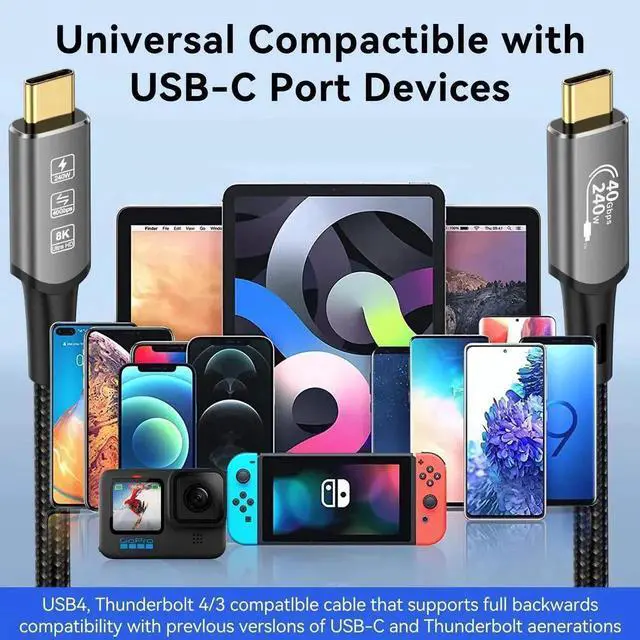 Alt view image 6 of 7 - 3M USB4 Thunderbolt 4 USB-C to USB-C Cable, 240W PD3.1 Fast Charging, 40Gbps High Speed Data Transfer, 8K@60Hz & 4K@120Hz HDR Video Output for MacBook M1/M2/M3, SSD, Laptops and External Monitors