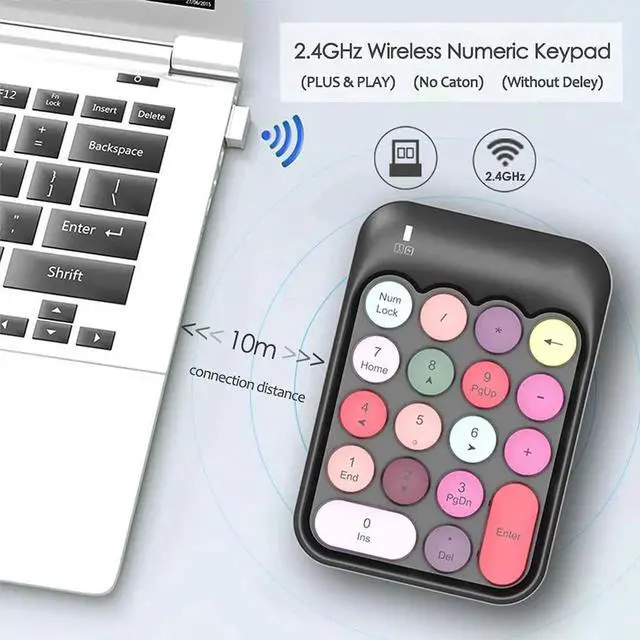 Alt view image 2 of 7 - 2.4G Wireless 18 Keys Numeric Keypad, Mini Portable Silent Number Pad with USB Receiver, Financial Accounting Number Keyboard Extension for Laptop Desktop PC, Black Color