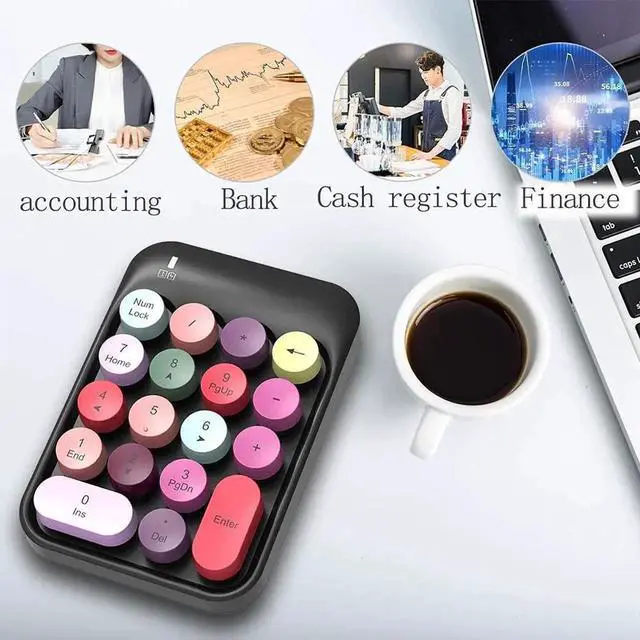 Alt view image 3 of 7 - 2.4G Wireless 18 Keys Numeric Keypad, Mini Portable Silent Number Pad with USB Receiver, Financial Accounting Number Keyboard Extension for Laptop Desktop PC, Black Color