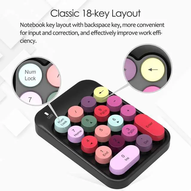 Alt view image 7 of 7 - 2.4G Wireless 18 Keys Numeric Keypad, Mini Portable Silent Number Pad with USB Receiver, Financial Accounting Number Keyboard Extension for Laptop Desktop PC, Black Color