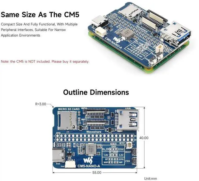 Alt view image 5 of 5 - CM5-NANO-A Nano Base Board (A) Carrier Board for Raspberry Pi Compute Module 5, Supports CM5 Lite and eMMC Versions, Onboard Rich Peripheral Interfaces, Ultra Compact 55×40mm Size