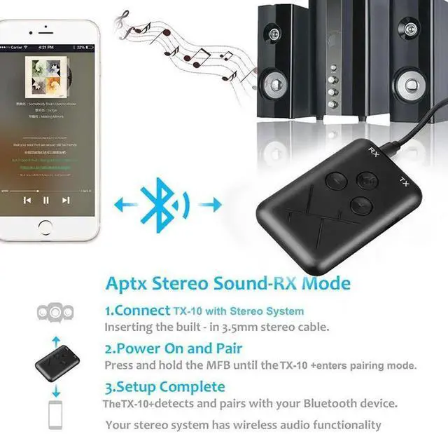 Alt view image 3 of 5 - 2 in 1 Bluetooth 4.2 Audio Transmitter and Receiver Adapter with 3.5mm AUX Jack, Dual Mode Wireless Audio Dongle for TV, Car Stereo and Wired Speakers