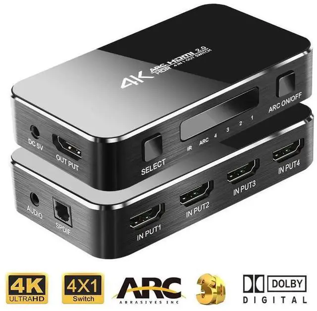Main image of 4 in 1 Out HDMI 2.0 Switch with Audio Extractor, 4K@60Hz HDR 4-Port HDMI Switcher Support ARC, IR Remote Control and HDCP 2.2, HDMI Signal Selector for PS3 PS4 Laptop PC HDTV Projector