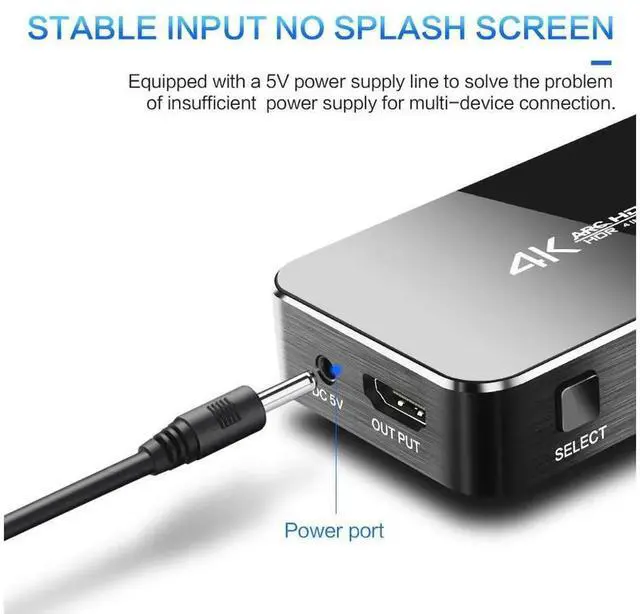 Alt view image 2 of 7 - 4 in 1 Out HDMI 2.0 Switch with Audio Extractor, 4K@60Hz HDR 4-Port HDMI Switcher Support ARC, IR Remote Control and HDCP 2.2, HDMI Signal Selector for PS3 PS4 Laptop PC HDTV Projector