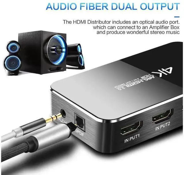 Alt view image 6 of 7 - 4 in 1 Out HDMI 2.0 Switch with Audio Extractor, 4K@60Hz HDR 4-Port HDMI Switcher Support ARC, IR Remote Control and HDCP 2.2, HDMI Signal Selector for PS3 PS4 Laptop PC HDTV Projector