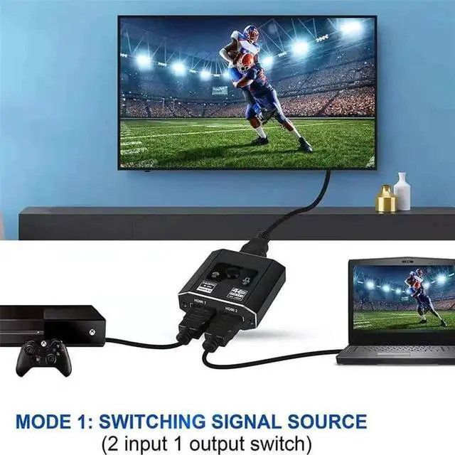 Alt view image 5 of 7 - HDMI 2.0b Bi-Directional Switch with Free HDMI Cable, 2 in 1 Out Switcher / 1 in 2 Out Splitter, 4K@60Hz 18Gbps Bandwidth Support VRR, HDR10, Dolby Vision, HDCP 2.2 for PS4 PS5, SkyQ, Roku, Apple TV,