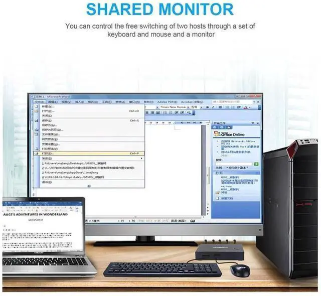 Alt view image 4 of 7 - 2 In 1 Out HDMI KVM Switch 4K@30Hz, USB Keyboard Mouse Sharing Video Display Synchronization Controller for Two Computers Share One Monitor Peripherals