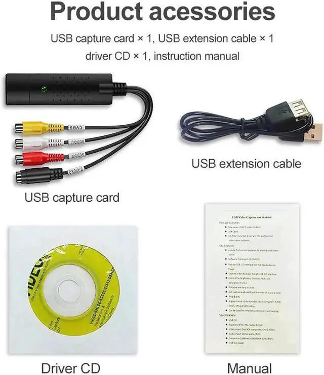 Alt view image 5 of 5 - USB 2.0 VHS to Digital Video Capture Card, Analog VCR Tape Audio Video to DVD Converter Adapter for Old Video Cassette Digitization